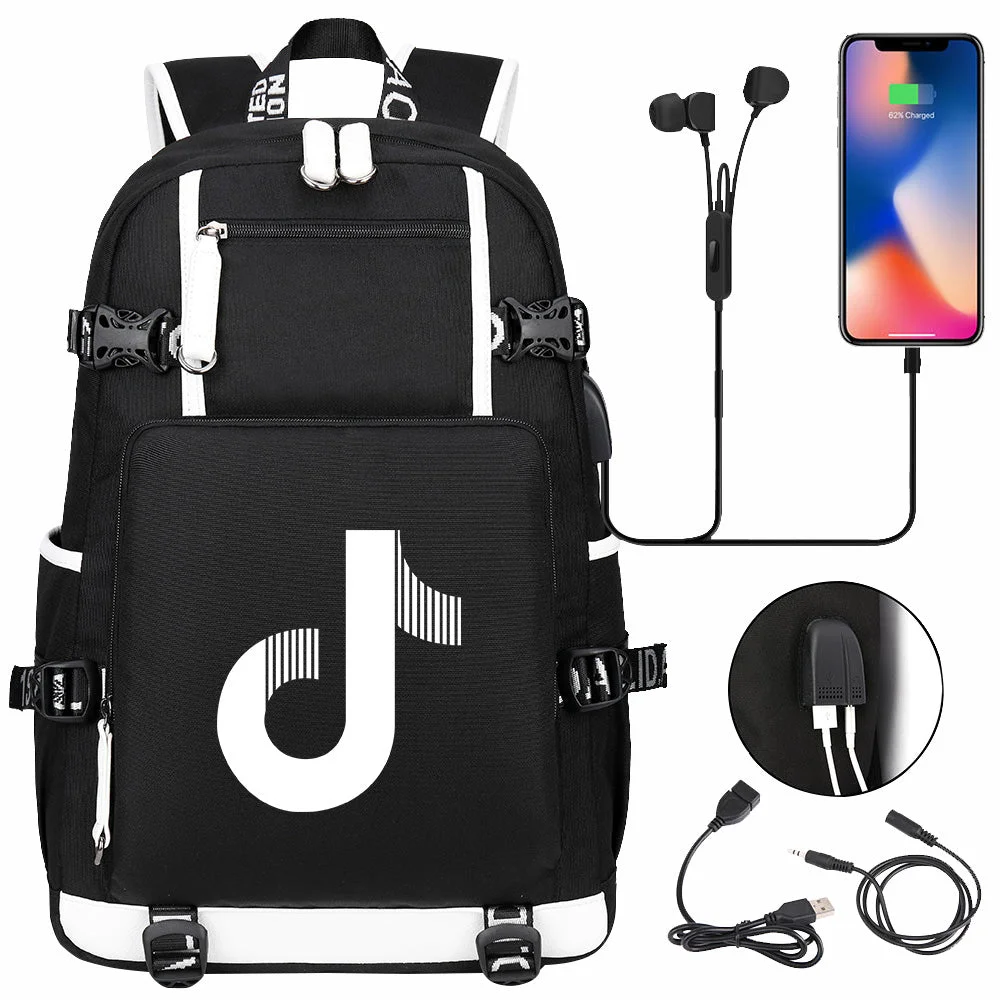 Buzzdaisy Tik Tok #4 USB Charging Backpack School NoteBook Laptop Travel Bags