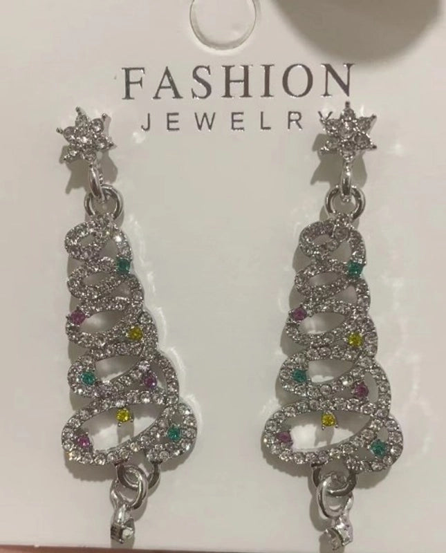 1 Pair Elegant Christmas Tree Plating Inlay Alloy Rhinestones Drop Earrings