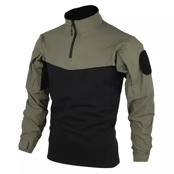 Mens Outdoor Sports Stand-up Collar Stitching Long-sleeved T-shirt