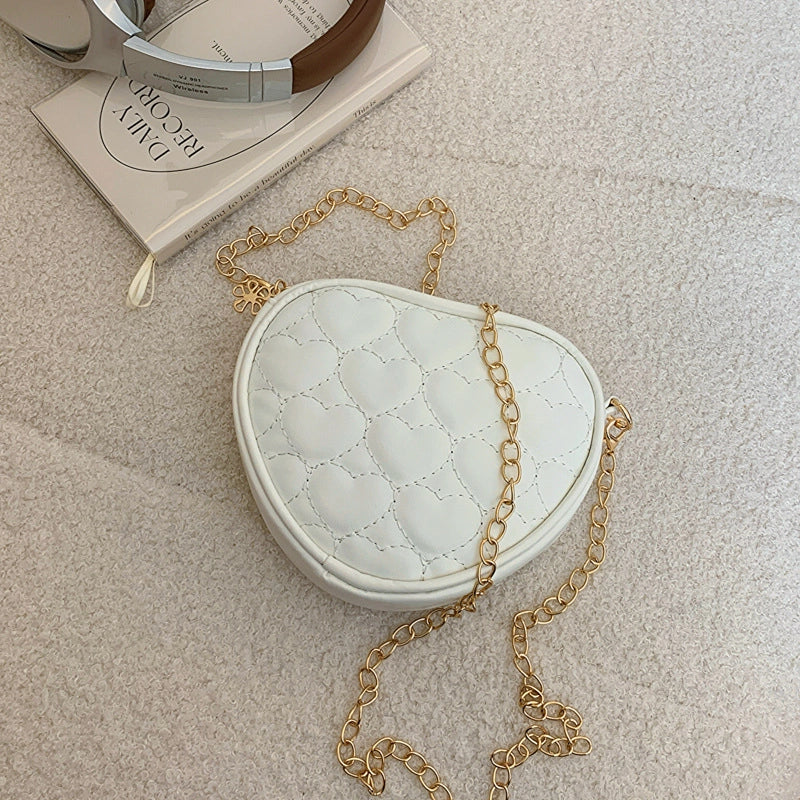 Kid’S Small Pu Leather Solid Color Cute Heart-shaped Zipper Crossbody Bag