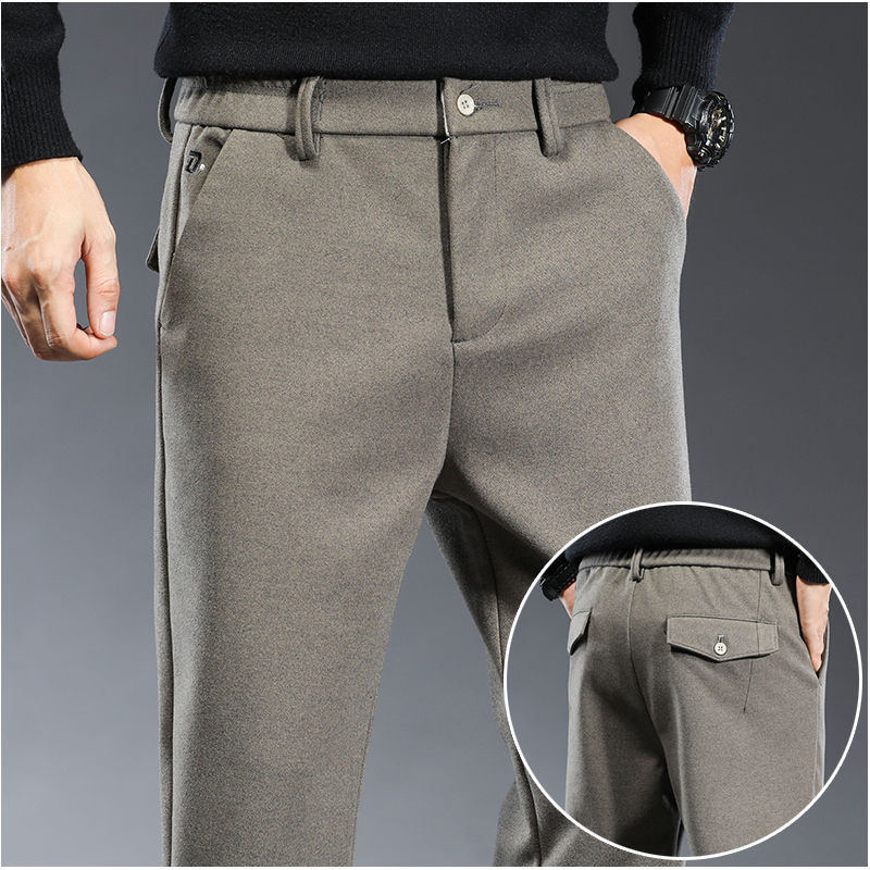 Pants 2025 – Autumn Thick Men's Woolen Pants Elastic Waist Classic Business Straight Casual Suit Trousers Brand Clothes Black Gray Coffee | Bonusbiw