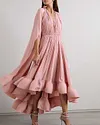 Cape-Effect Tie-Detailed Ruffled Crepe Dress