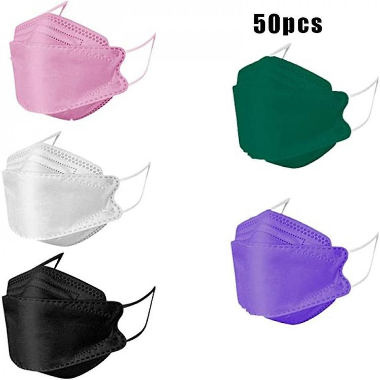 50/100pcs Multicolor Adult Face Mask 4-ply 3d Shape Face Protection Covering With Elastic Earloop