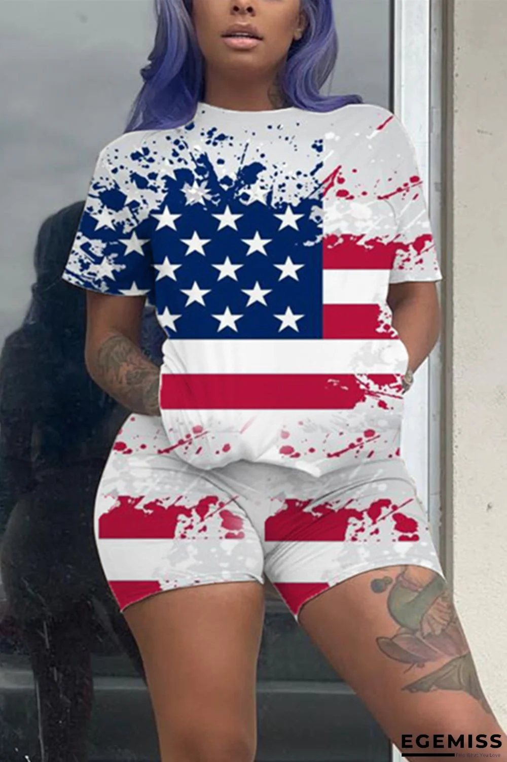 White Fashion Printed T-shirt Shorts Casual Set | EGEMISS