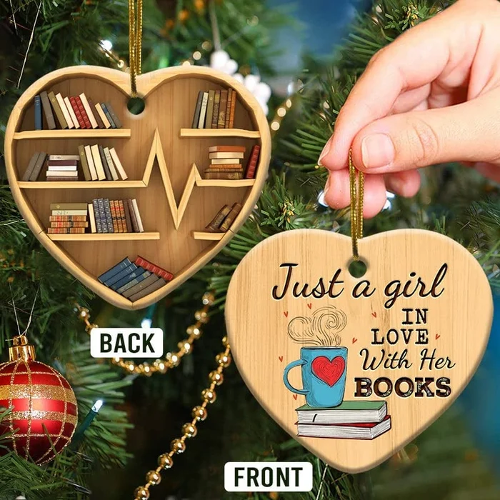 Book Lovers Heart Ornament - Christmas Gift For Family, For Her, Gift For Him Two Sided Ornament-Buy 2 Free Shipping