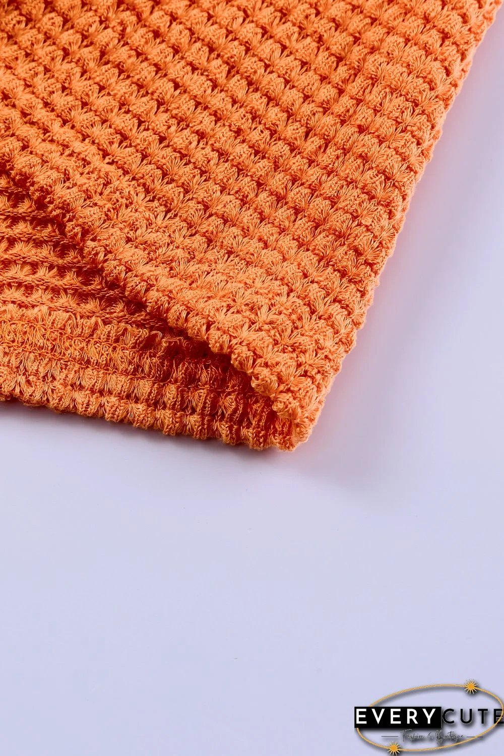 Orange Leopard Colorblock Waffle Knit Top