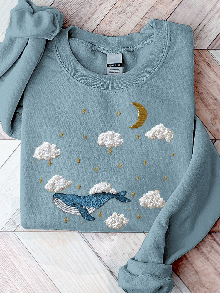 Whale Pattern Embroidery Art Cozy Sweatshirt wearshes