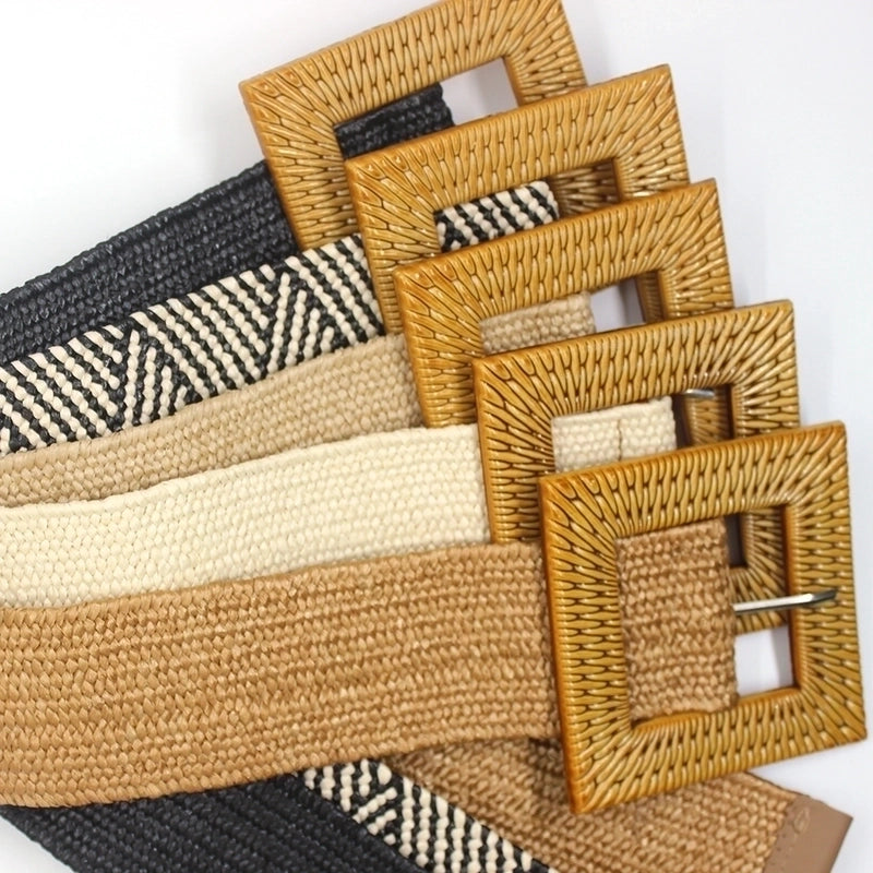 Basic Minimalist Square Straw Women’s Woven Belts