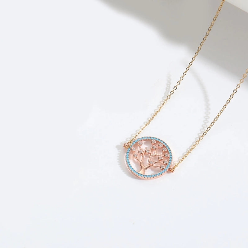 Copper 14K Gold Plated Inlay Tree Zircon Copper Necklaces
