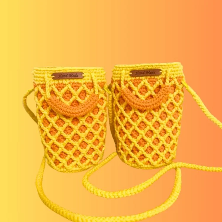 Lulusnow Handmade Orange Crochet Bucket Bag Crochet Crossbody Bag Phone Bag