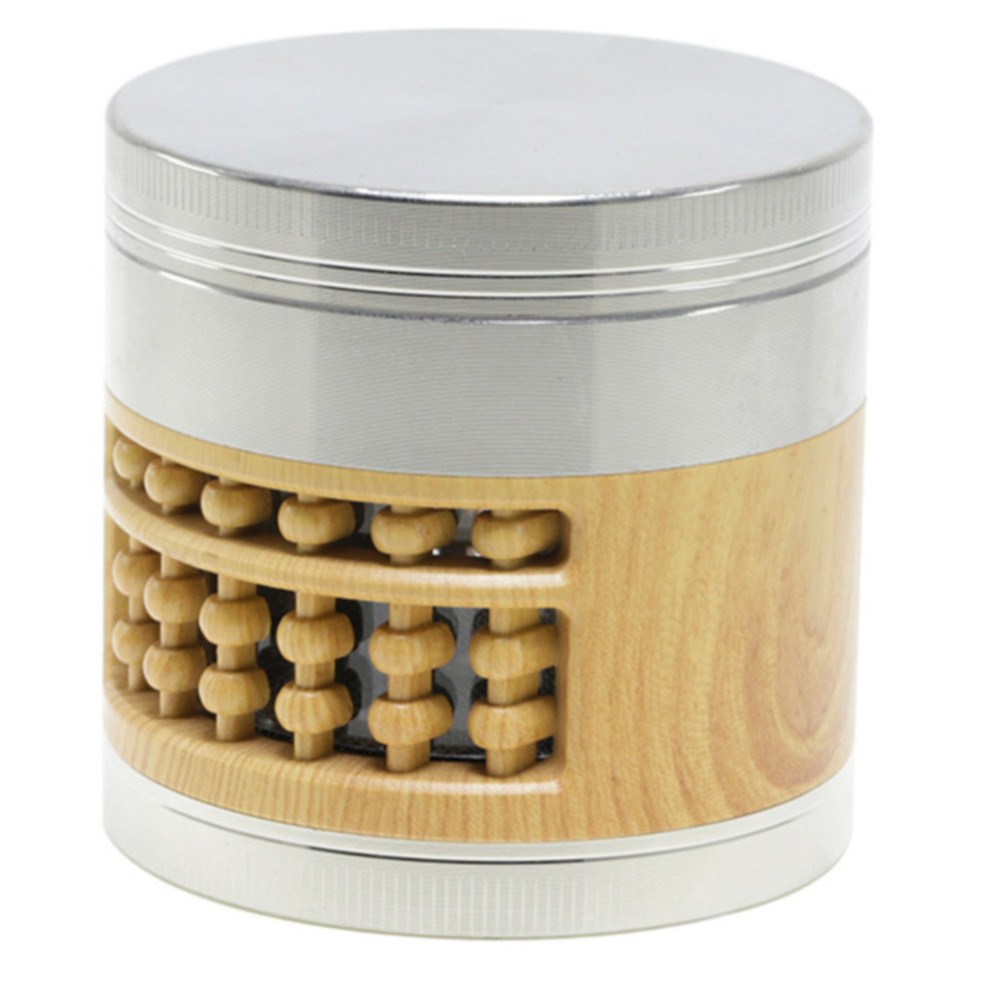 63mm 4 Piece Side Creative Design Zinc Alloy Plus Plastic Herb Grinder-Silver Color