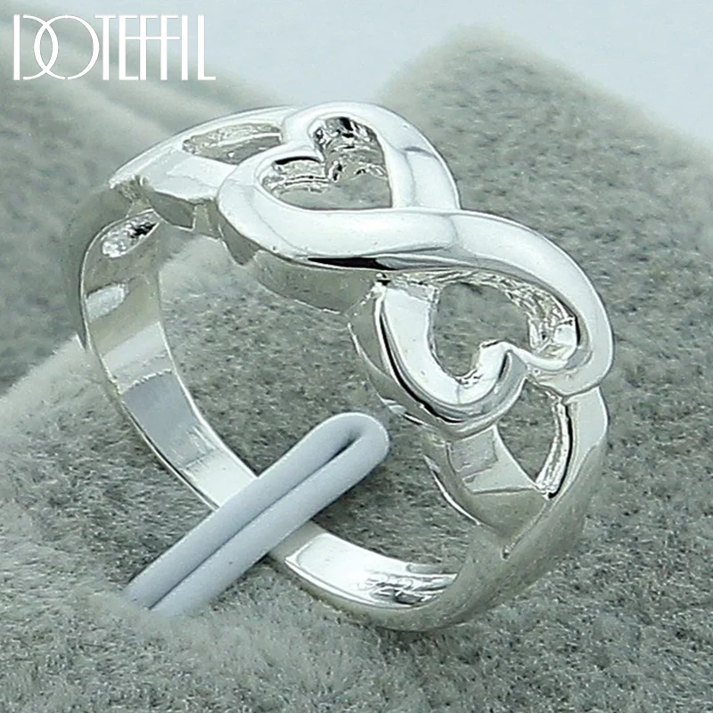 DOTEFFIL 925 Sterling Silver Double Heart Ring For Women Jewelry