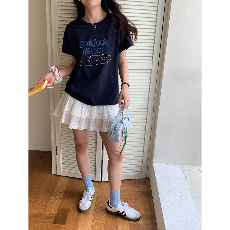 Graffiti letter print round neck short sleeve T-shirt Dark blue Ivan Cornejo Astronaut - Plushie