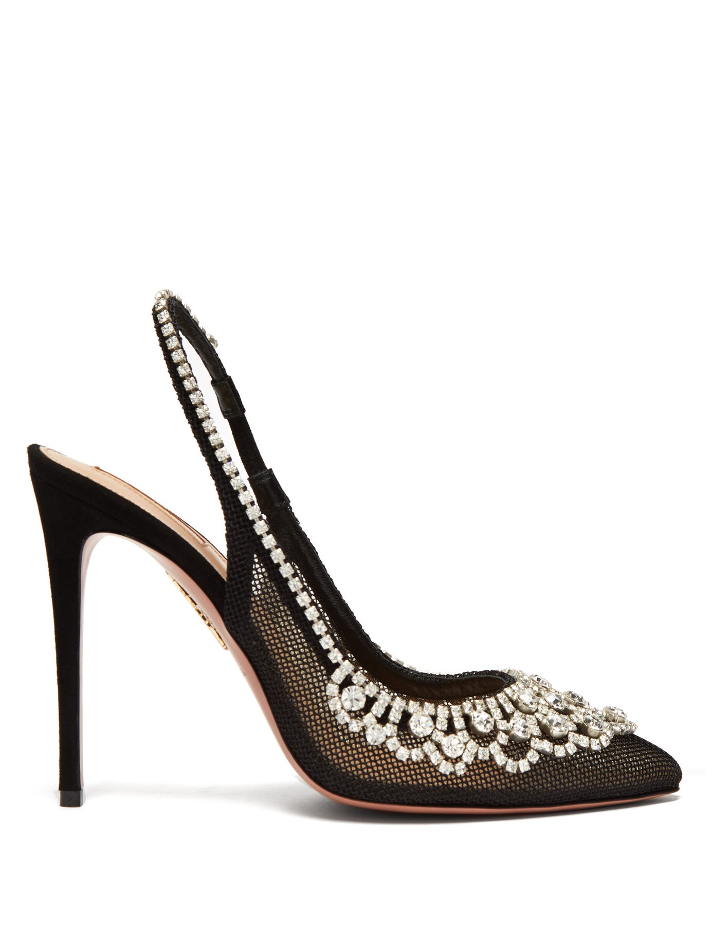 GOOSHOE Black Mesh Rhinestone Stiletto Heel Slingback Pumps