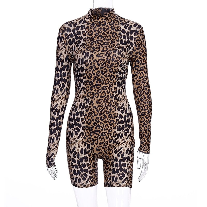 Hugcitar 2019 long sleeve tiger leopard print sexy bodycon playsuit autumn winter women streetwear club body fall cute outfits