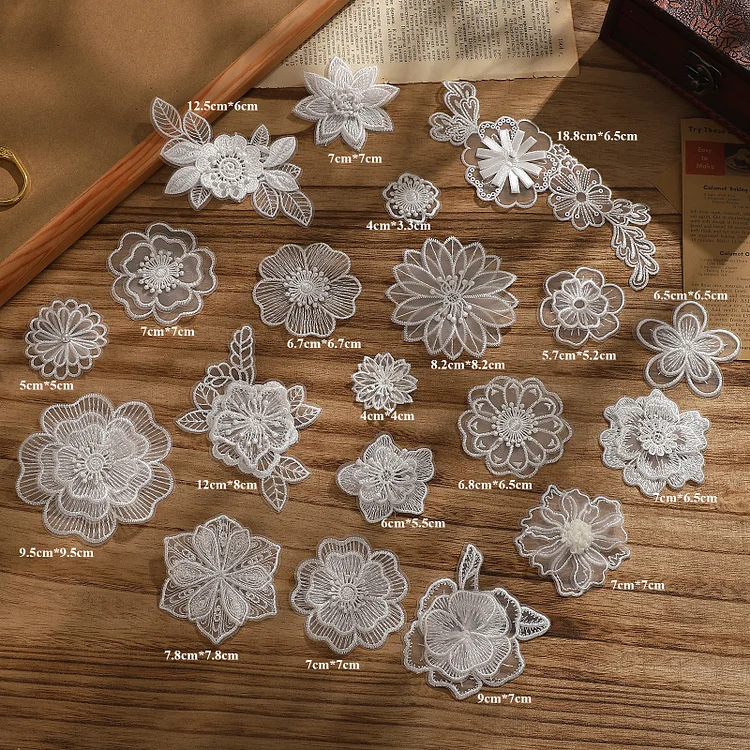 JOURNALSAY 20 Pcs/set Embroidered Delicate Flowers Washable Material Creative DIY Journal Handbook Decor Stationery