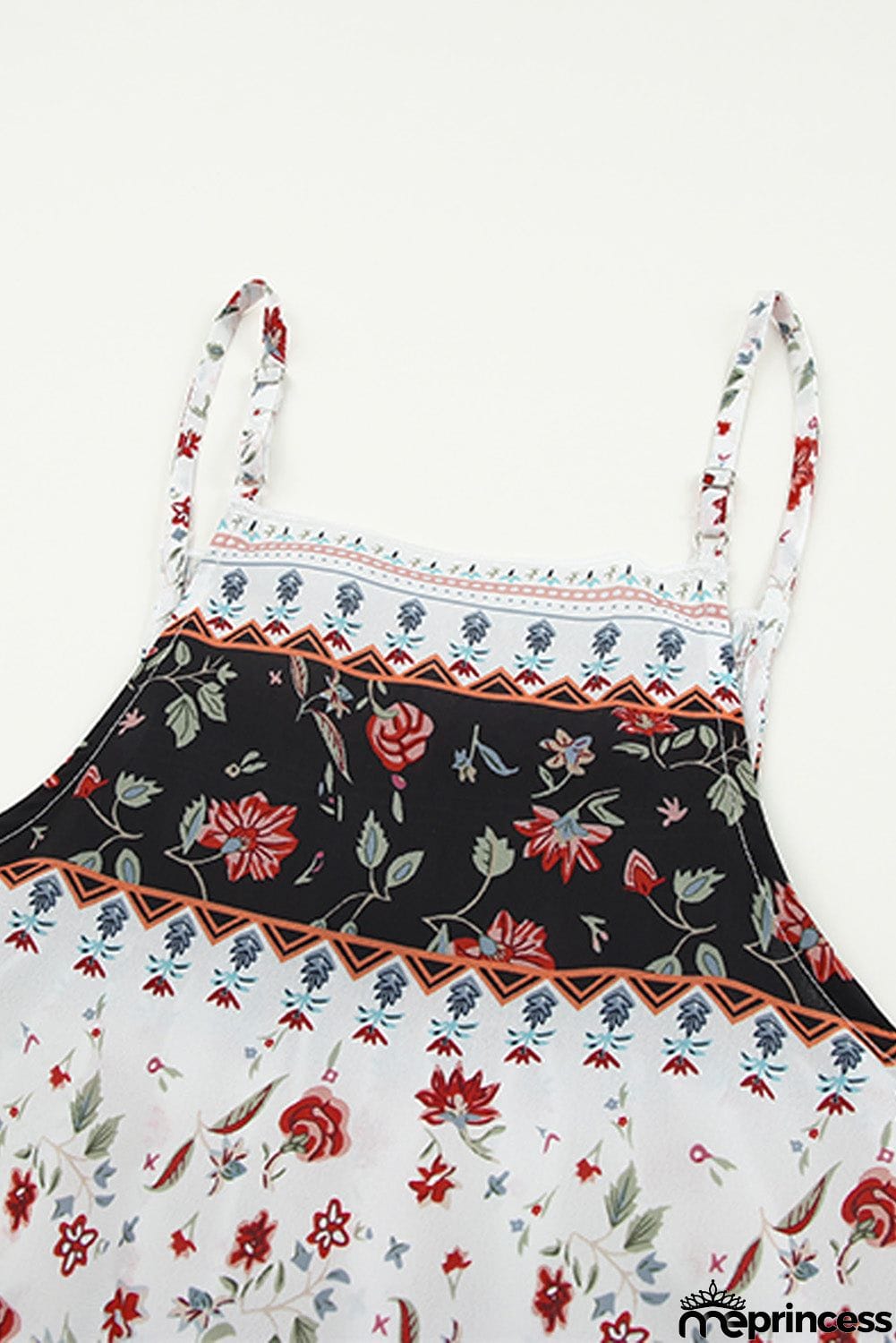 Smocked Frilled Boho Floral Print Halter Tank Top