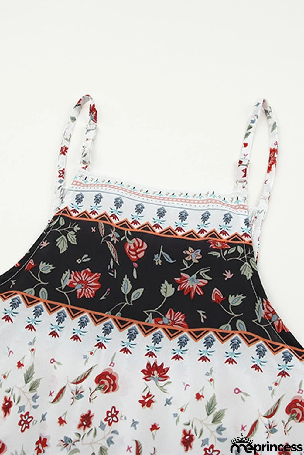 Smocked Frilled Boho Floral Print Halter Tank Top