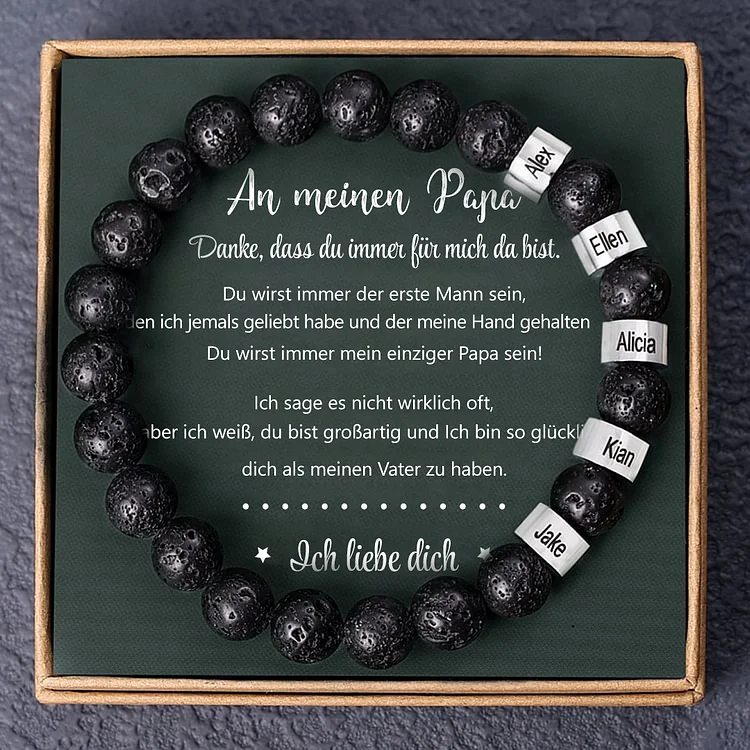 Kettenmachen Personalisiertes 5 Namen Perle Vulkangestein Armband-An meinen Papa-Geschenkkarte Set