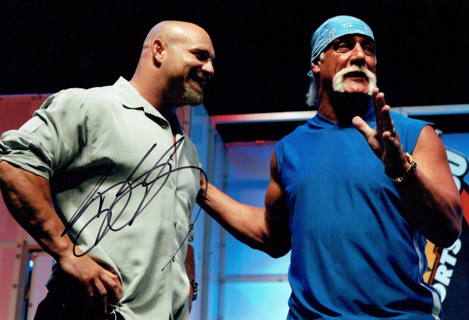 Bill GOLDBERG Wrestler SIGNED Autograph 12x8 Photo Poster painting with Hulk HOGAN AFTAL COA