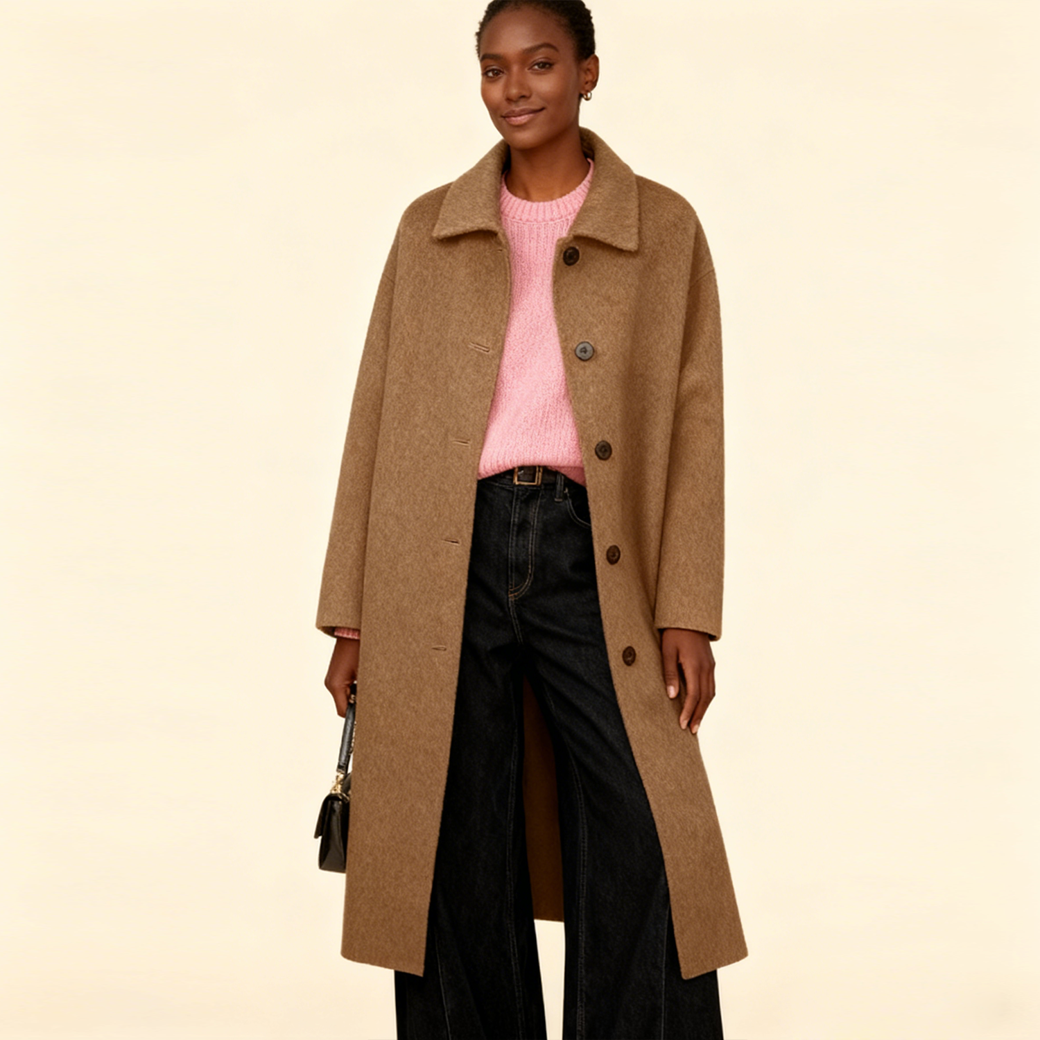 100% Camel Hair Simple Lapel Double-sided Woolen Coat with High-end Temperament REAL SILK LIFE