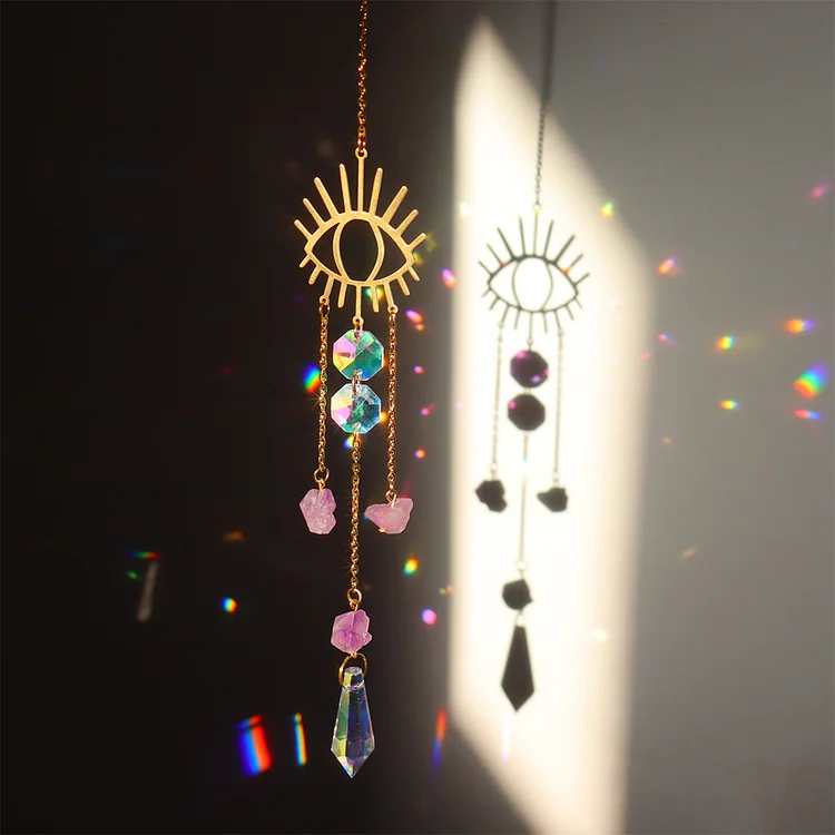 Crystal Wind Chimes Ornaments Natural Stone Light Catcher Home Decor (Eye)