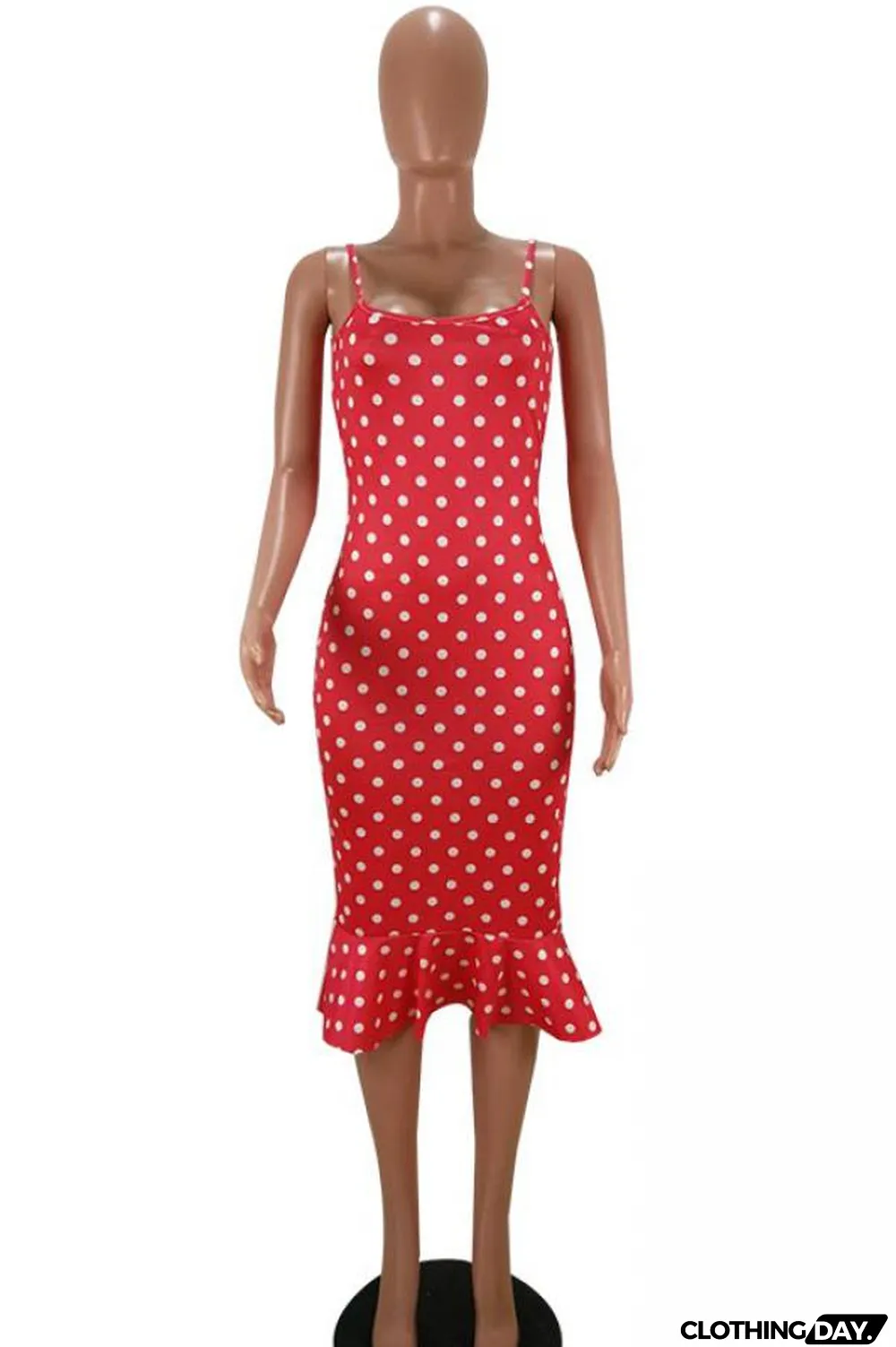 White Polyester Sexy Fashion Spaghetti Strap Sleeveless Slip Step Skirt Knee-Length Print ruffle Patchwork