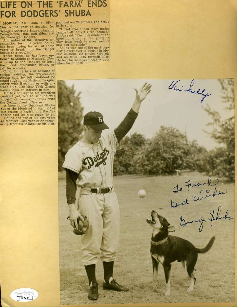 Vin Scully George Shuba Billy Cox Ben Wade JSA Signed Wire Photo Poster painting On Album Page