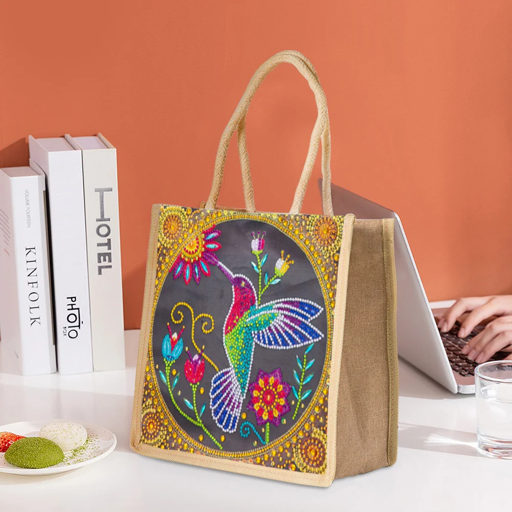 5D Diamond Painting Handbag DIY Bird Linen Shopping Storage Bags
