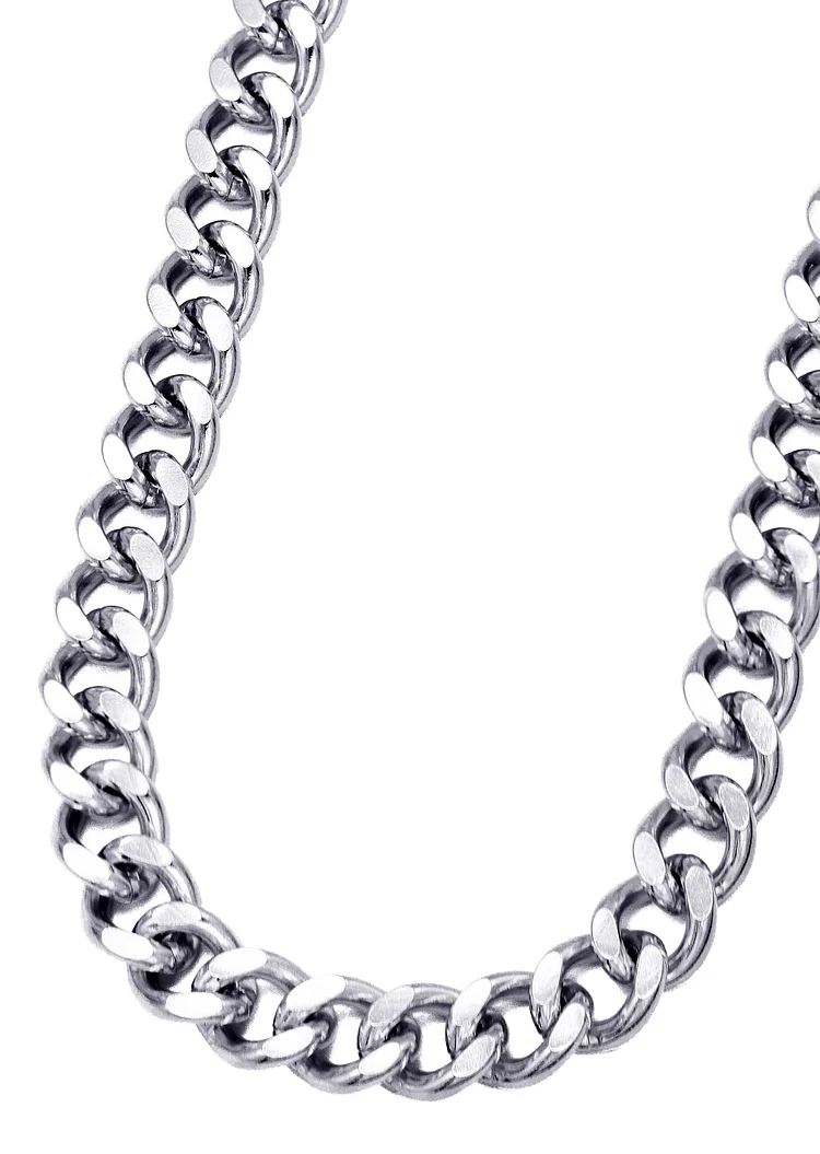 6-12MM White Gold Mens Cuban Curb Chain