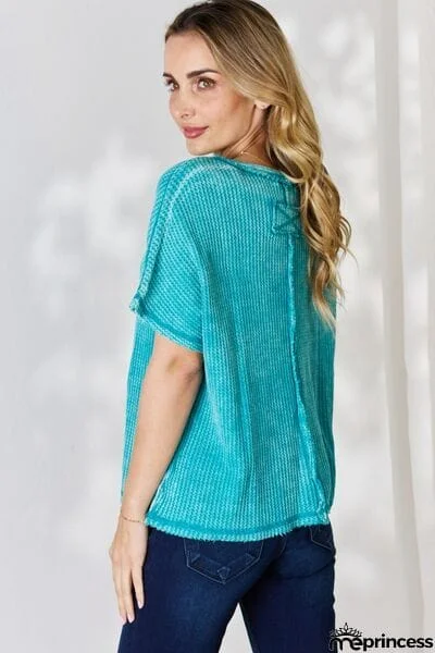 Zenana Oversized Waffle Short Sleeve Top