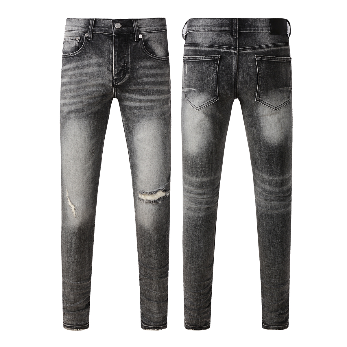 Bonushow American High Street brand purples Jeans Men fashion Retro wash Distressed Elastic Skinny Jeans Button Fly Ripped Pants Trousers