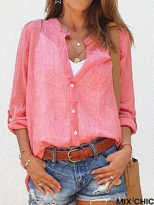 Shift Cotton Long Sleeve V Neck Tops