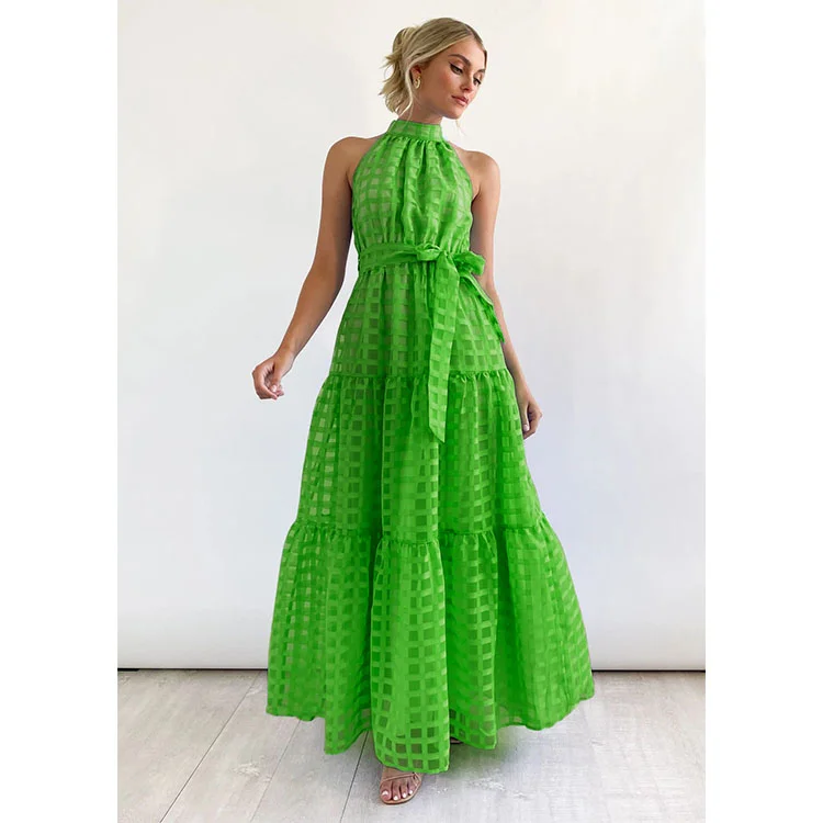 Off Shoulder Plaid Printed Pink Maxi Dress