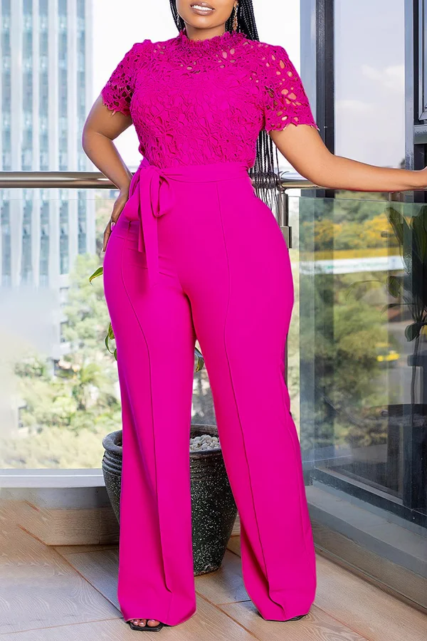 Gorgeous Lace Panel Tie Front Jumpsuit