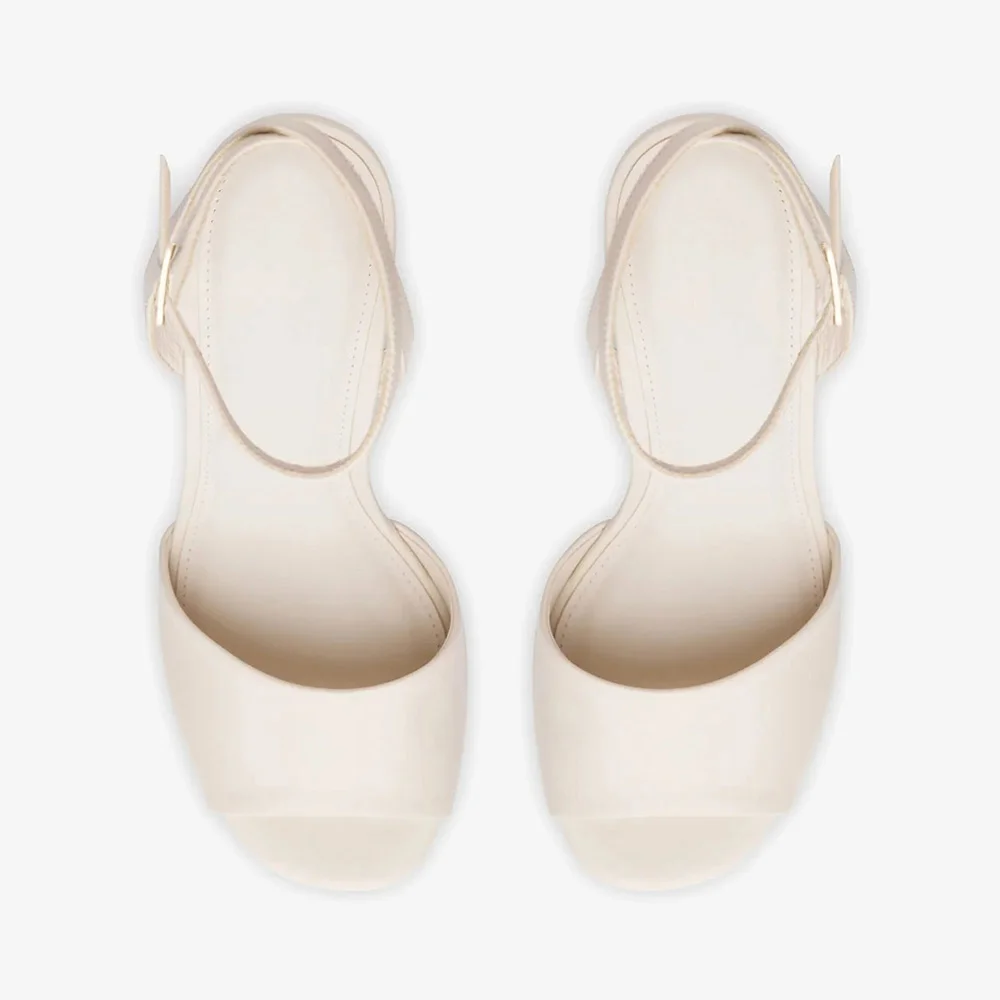 Ivory Open Round Toe Buckled Ankle Strap Wedge Sandals for Women