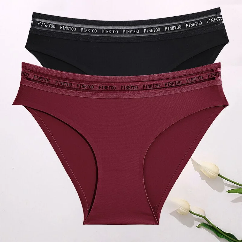 FINETOO 2PCS/Set Women Seamless Panties Lingerie Letter Underpant Ladies 7 Solid Colors L-XXL Woman Sexy Panty Briefs Underwear