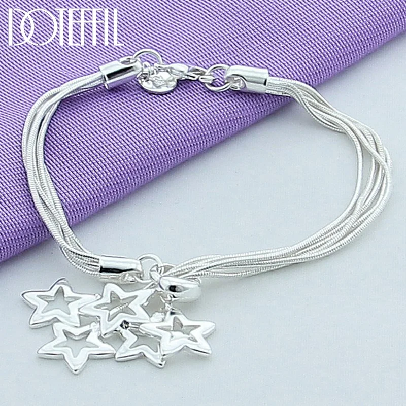 DOTEFFIL 925 Sterling Silver Five Snake Chain Star Bracelet For Woman Jewelry