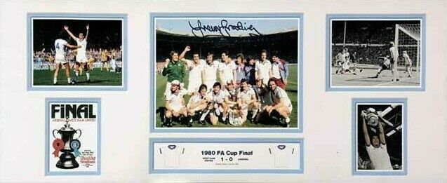 TREVOR BROOKING SIGNED WEST HAM UTD 1980 FA CUP FOOTBALL 30x12 Photo Poster painting COA & PROOF