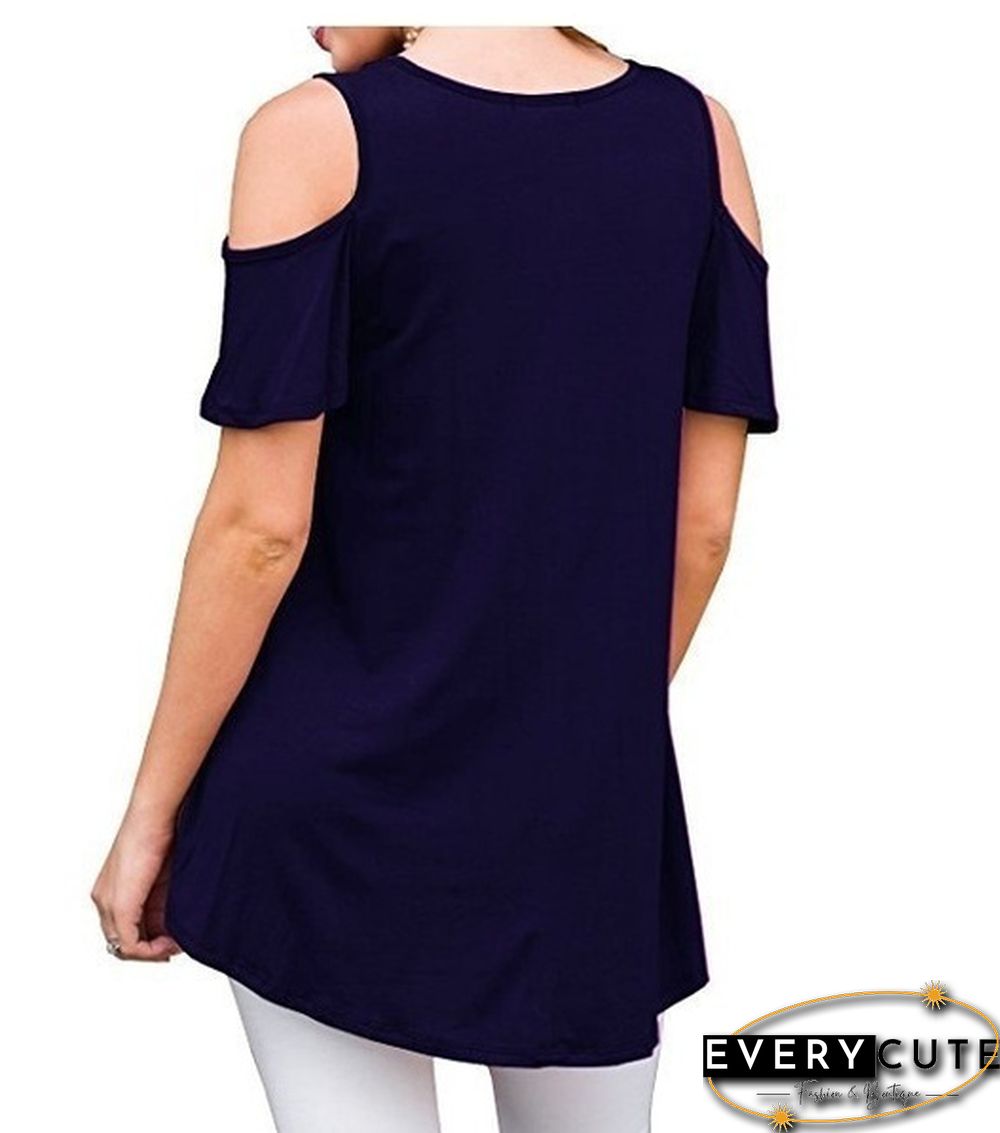 Plus Size XS-6XL Summer Womens Fashion Cold Shoulder Shirts Casual Loose Short Sleeve Crew Neck Floral Tunic Tops Blouses