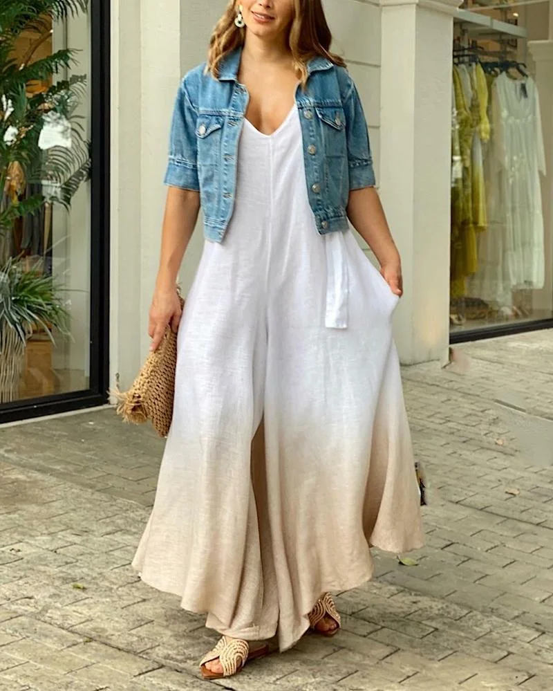 Casual V-Neck Sleeveless Gradient Jumpsuit