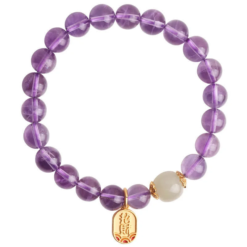 Natural Amethyst Crystal Hetian Jade Healing Charm Bracelet