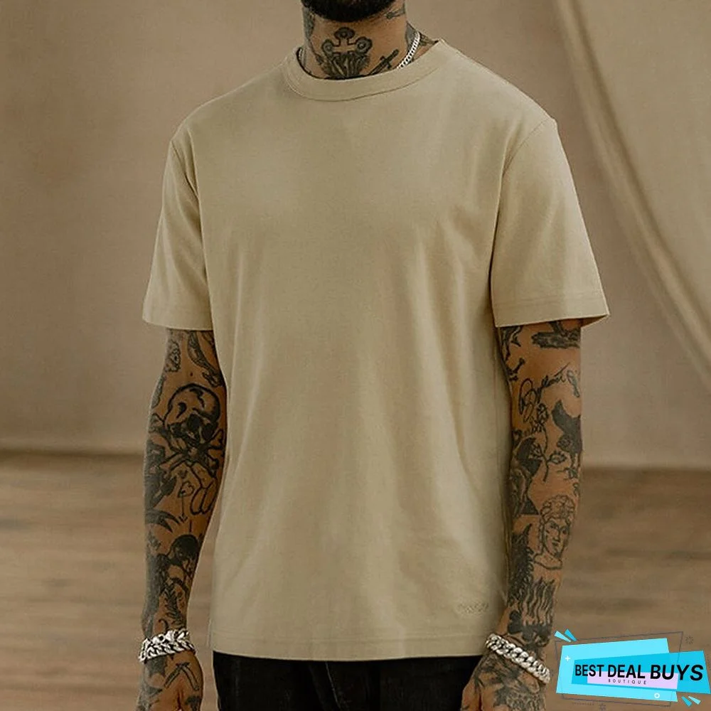 Men's 100% Cotton Acid Wash Shirt Oversized Shirt Plain Crew Neck Daily Wear Vacation Short Sleeve Clothing Apparel Fashion Sport Casual