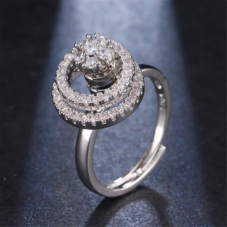 925 sterling silver Creative Design Double Circle Zircon Rotating Women's Ring Lucky Decompression Double Ring Smart Jewelry