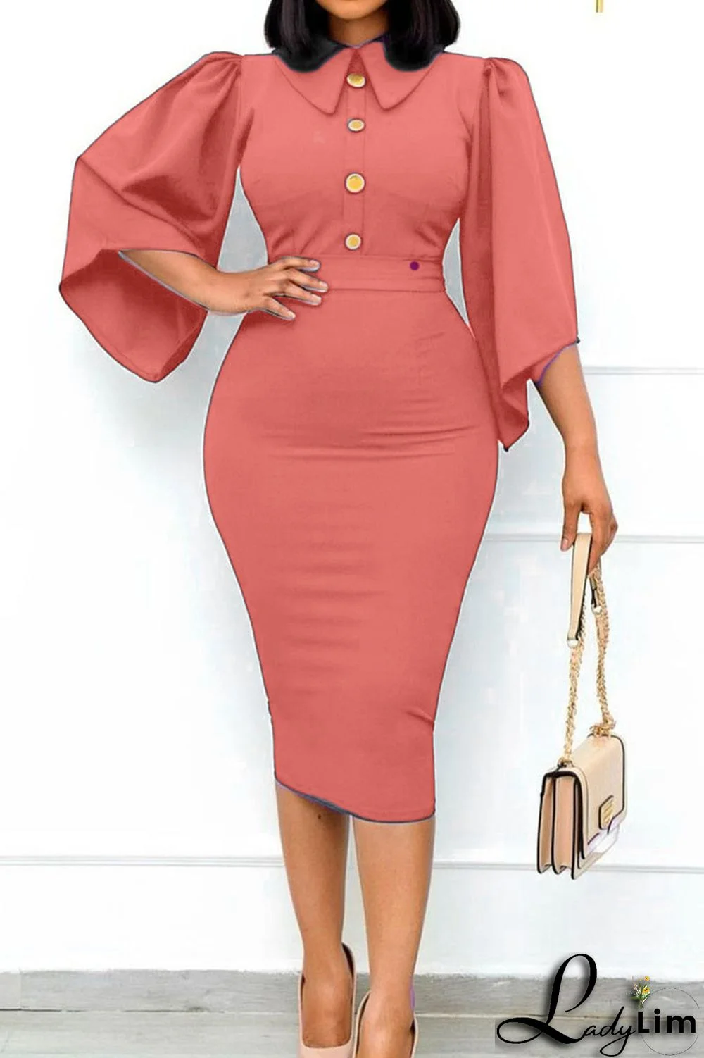 Green Casual Daily Solid Split Joint Buckle Turndown Collar One Step Skirt Dresses