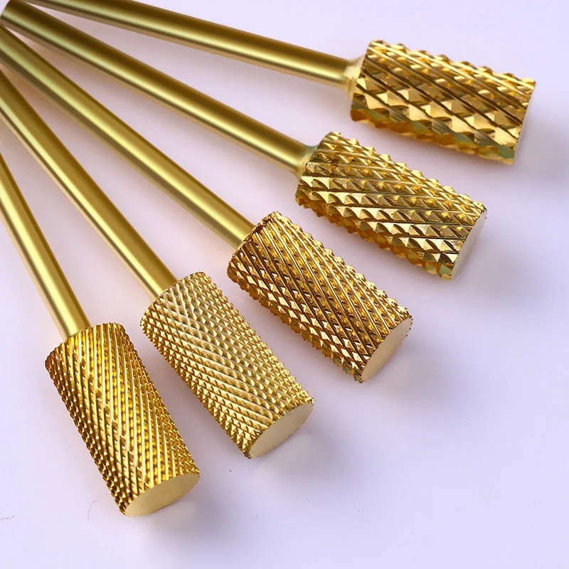 Gold Carbide Smooth Top Burr Nail Drill Bits Manicure Nail Art Tool Professional Electric Drill File Cutter Grinding Accessories-Nail Inspo