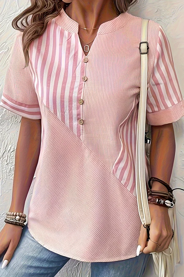 Button Front Striped Blouse