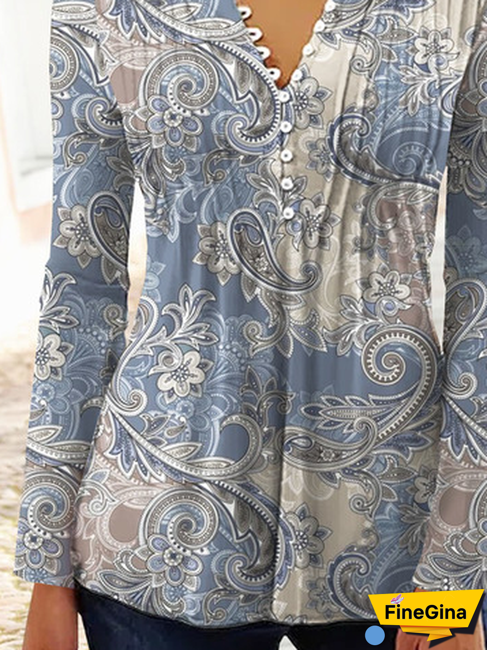 Ethnic Printed Jersey Casual Long Sleeve Plus Size TUNIC Tops