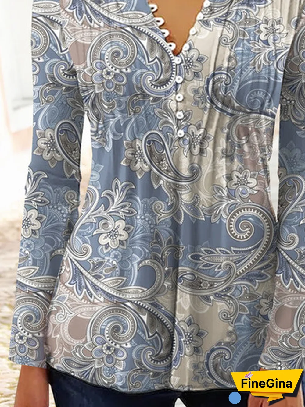 Ethnic Printed Jersey Casual Long Sleeve Plus Size TUNIC Tops