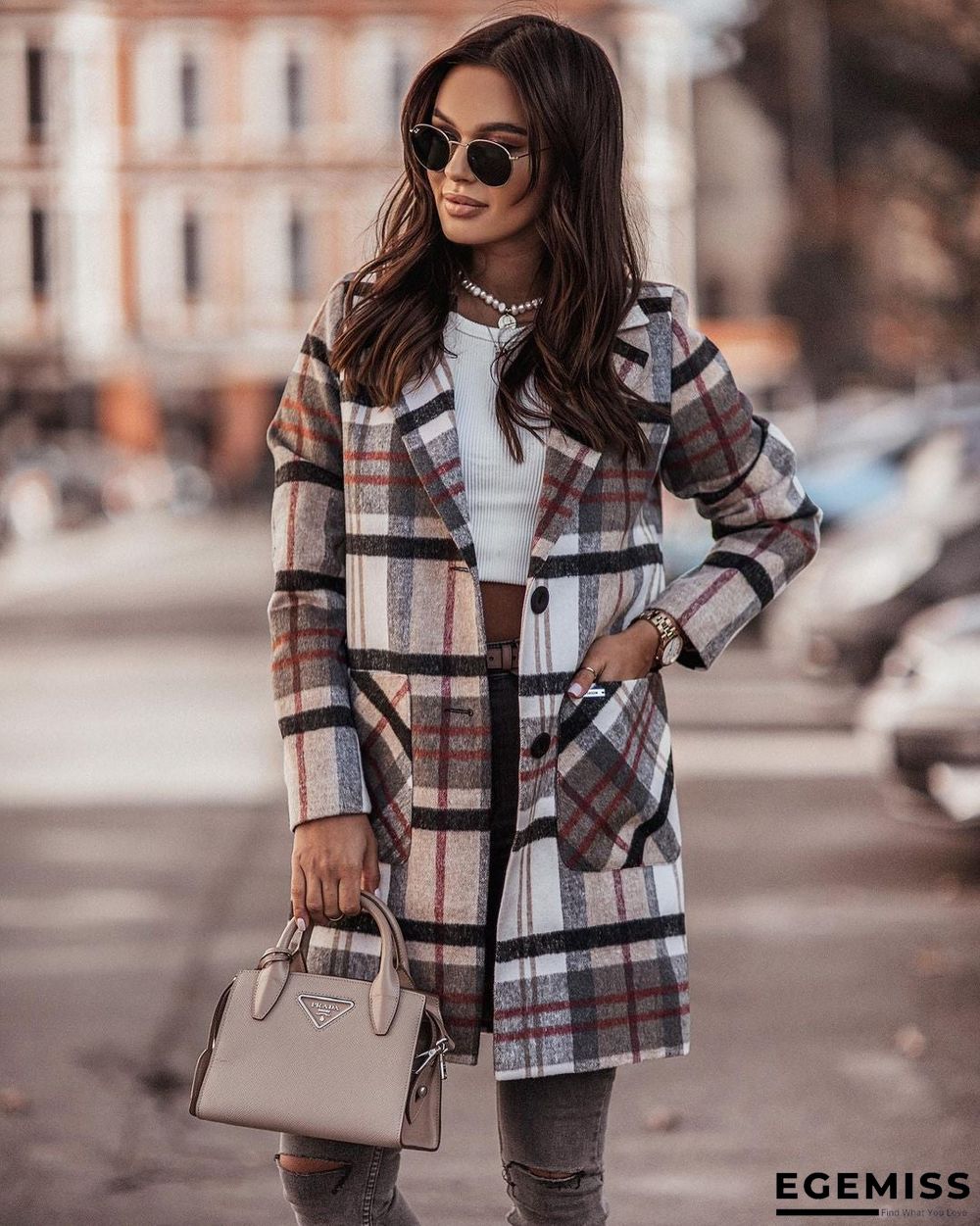 Casual Loose Plaid Woolen Cardigan Coat | EGEMISS